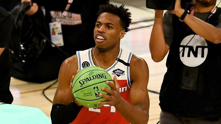 Buddy Hield prepares to shoot during the 3-Point Contest at All-Star Saturday Night