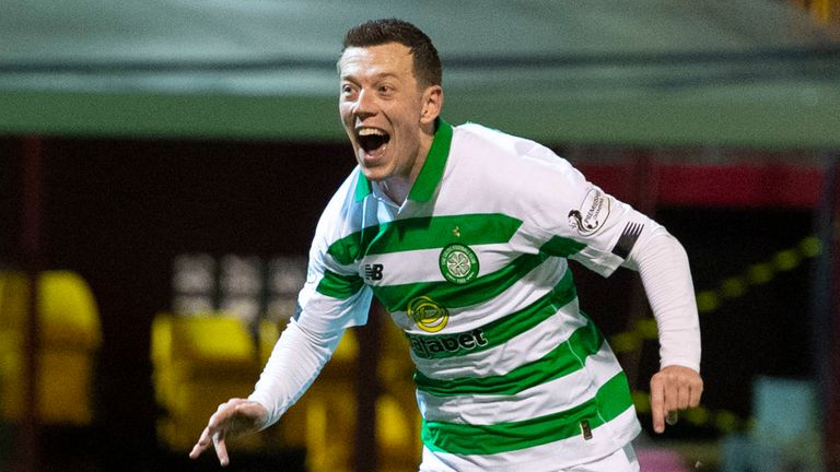 Callum McGregor celebrates scoring Celtic's third goal against Motherwell