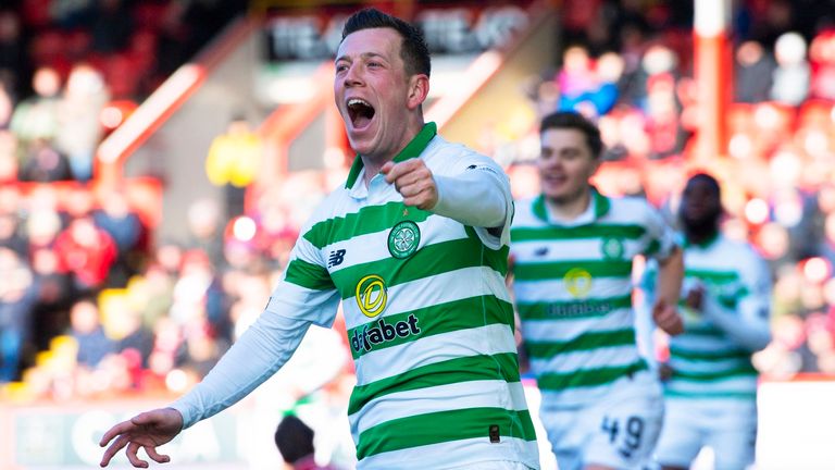 Callum McGregor celebrates making it 1-0 to Celtic against Aberdeen
