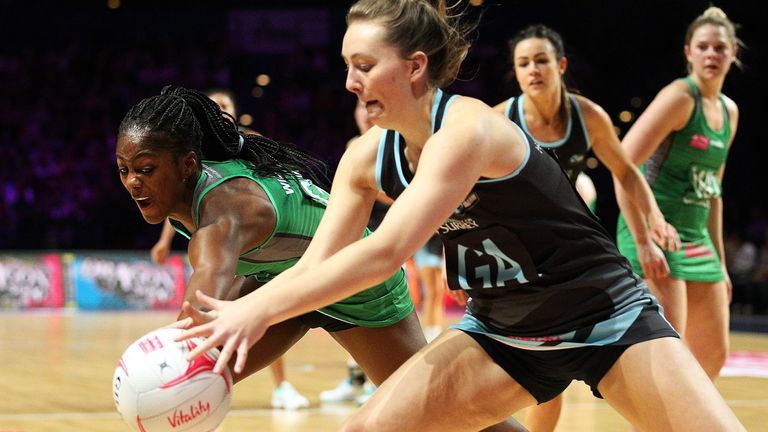 Celtic Dragons' Latanya Wilson (left) and Surrey Storm's Yasmin Hodge-England