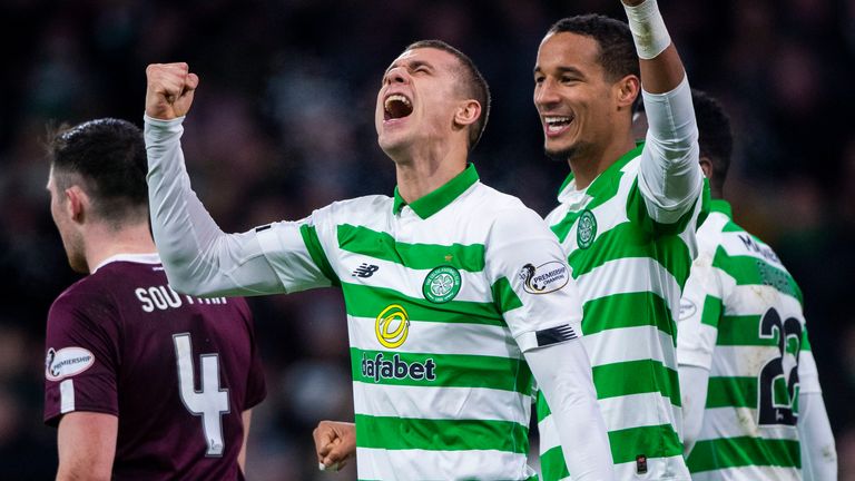 Celtic celebrate against Hearts