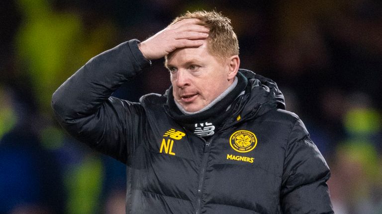 Celtic manager Neil Lennon looks dejected during the Europa League match against Copenhagen