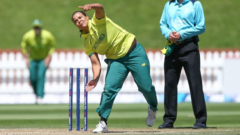 Chloe Tryon in action during the Women's Twenty20 between New Zealand and South Africa at the Basin Reserve on February 10, 2020