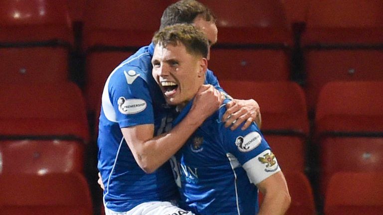 St Johnstone's Chris Kane celebrates his last minute goal against Motherwell