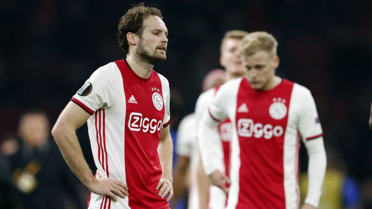 Daley Blind of Ajax, Donny van de Beek of Ajax during the UEFA Europa League round of 32 second leg match between Ajax Amsterdam and Getafe