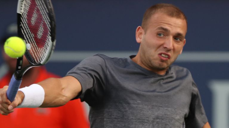 Dan Evans of Britain in action against Stefanos Tsitsipas of Greece during Day twelve of the Dubai Duty Free Tennis at Dubai Duty Free Tennis Stadium on February 28, 2020 in Dubai, United Arab Emirates.