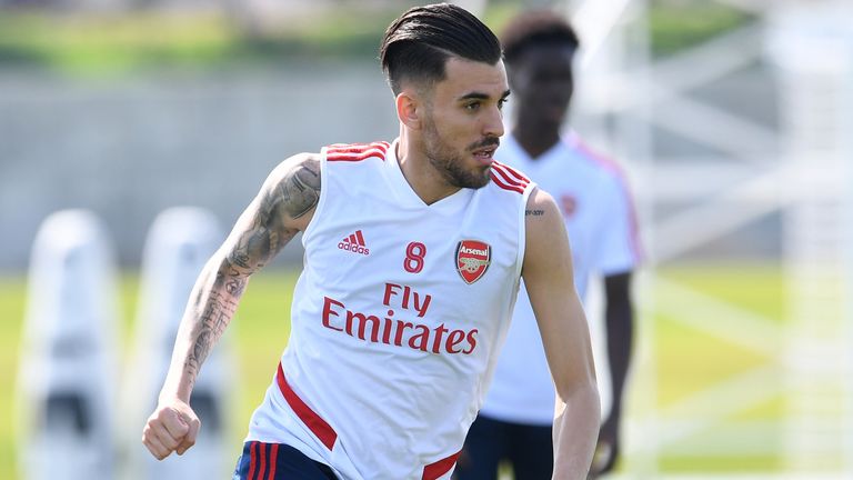 Dani Ceballos in action during an Arsenal training session in Dubai