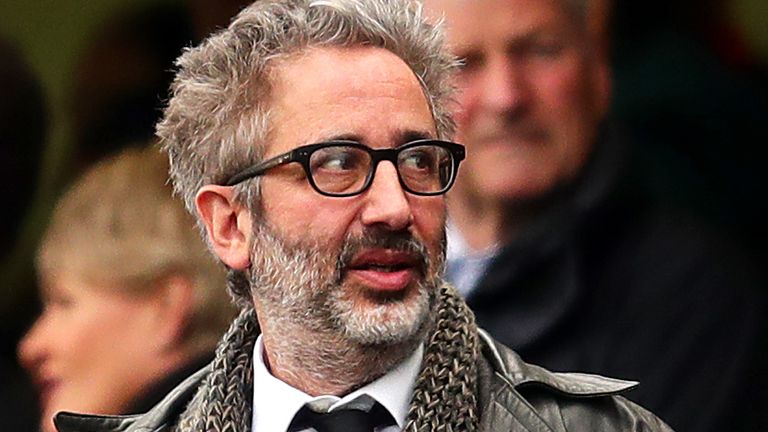 David Baddiel looks on during the Premier League match between Chelsea and Tottenham Hotspur at Stamford Bridge on April 1, 2018 in London, England.