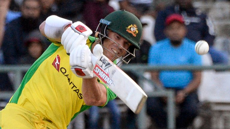 Australia's David Warner bats during the third and final T20 international cricket match between South Africa and Australia at Newlands Cricket Stadium in Cape Town, on February 26, 2020.