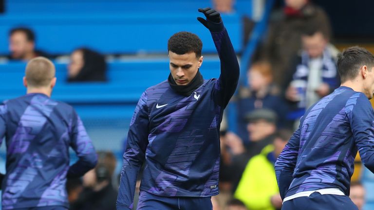 Dele Alli warms up ahead of Chelsea vs Spurs