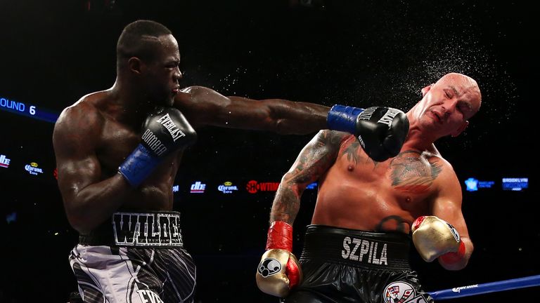 Deontay Wilder against  Artur Szpilka at Barclays Center on January 16, 2016 in Brooklyn borough of New York City. 