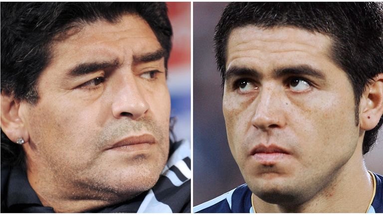 Diego Maradona and Juan Roman Riquelme do not see eye to eye