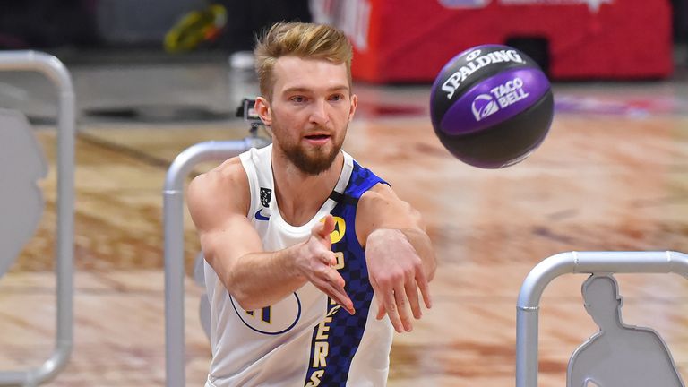 Indiana Pacers forward Domantas Sabonis in action during the Skills Challenge