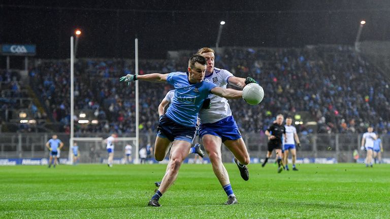Dara Mullin of Dublin in action against Kieran Duffy of Monaghan