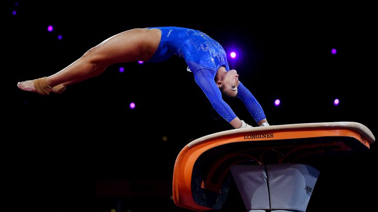 Ellie Downie competes in Women's Vault Final in the Apparatus Finals at the World Gymnastics Championships 2019