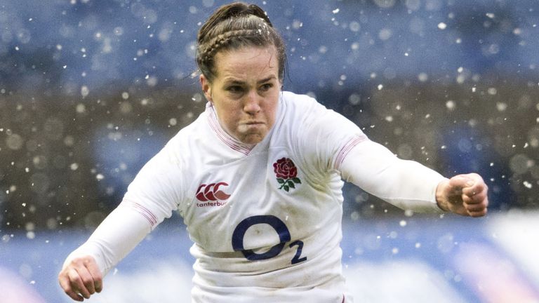 England's Emily Scarratt slots over a  conversion