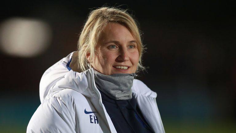 Chelsea Manager Emma Hayes during the Women's Super League match against Birmingham City at The Cherry Red Records Stadium