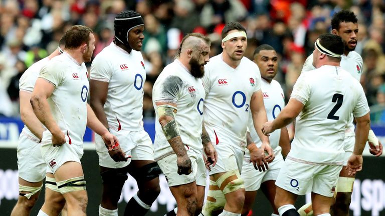 Dejected England players during the match against France