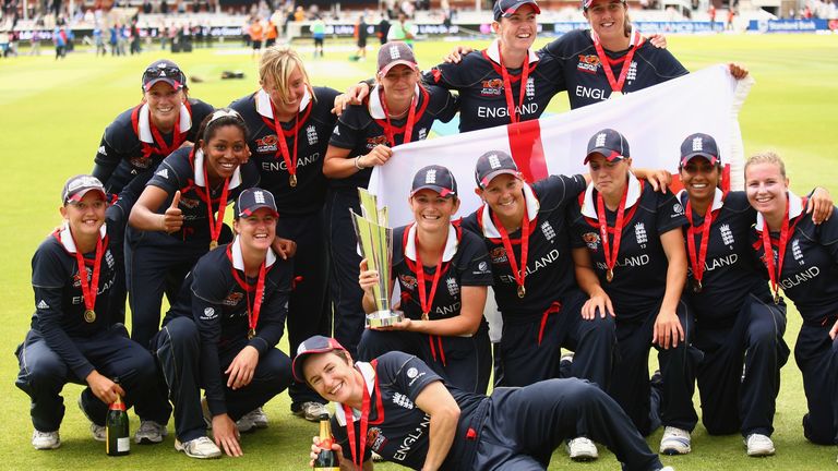 England Women celebrate after the ICC Women's World Twenty20 Final between England and New Zealand at Lord's on June 21, 2009 in London, England.