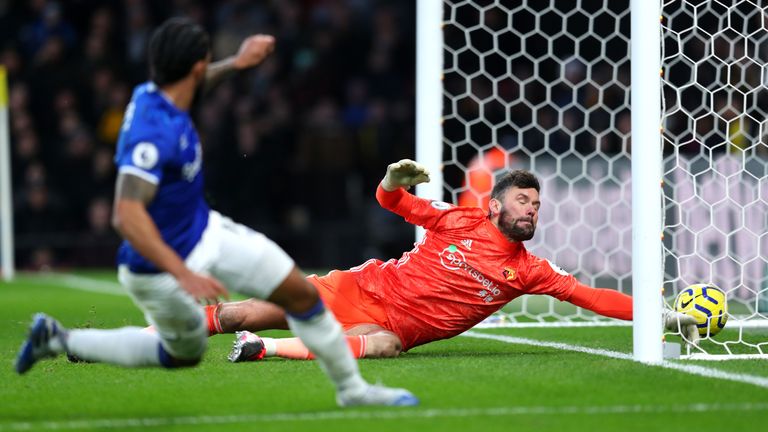 Walcott fires his shot beyond Ben Foster to lift Everton up to ninth in the table