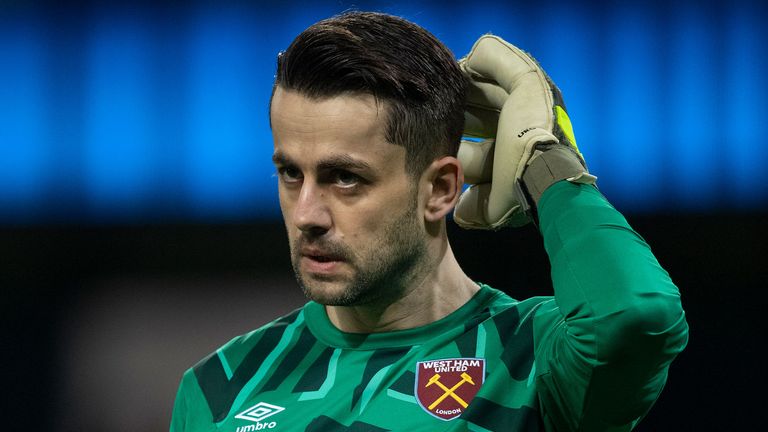 West Ham's Lukas Fabianski reflects after conceding a goal to Manchester City.