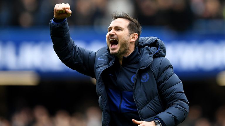 Frank Lampard celebrates Chelsea's 2-1 win over Spurs at Stamford Bridge