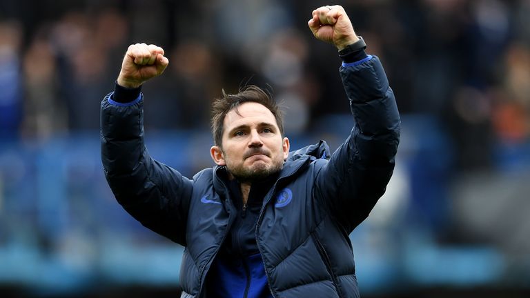 Frank Lampard celebrates Chelsea's 2-1 win over Spurs at Stamford Bridge