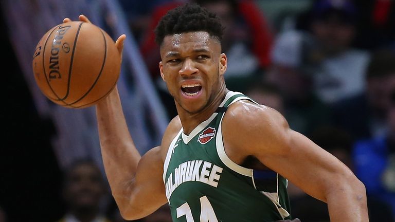 Giannis Antetokounmpo passes out of the post against New Orleans