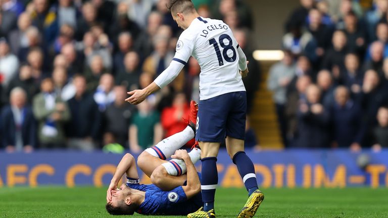 Giovanni Lo Celso protests his innocence after his challenge on Cesar Azpilicueta