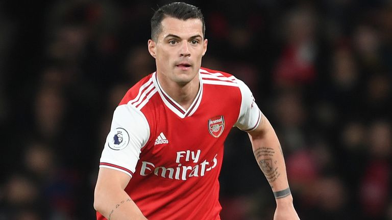 Granit Xhaka in action during Arsenal vs Everton at the Emirates Stadium