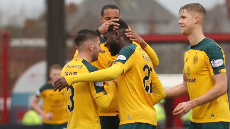 Hamilton Academical v Celtic - Ladbrokes Scottish Premiership - Fountain of Youth Stadium | Celtic's Odsonne Edouard celebrates scoring his sides first goal during the Ladbrokes Scottish Premiership match at the Fountain of Youth Stadium, Hamilton.