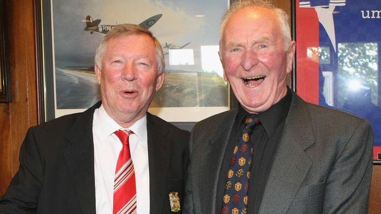Sir Alex Ferguson joined Gregg at a Harry Gregg testimonial match between an Irish League XI and a Manchester United XI at Windsor Park in 2012