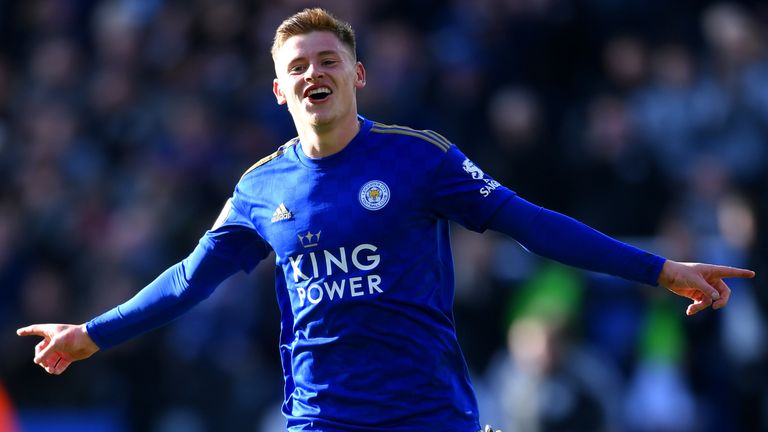 Harvey Barnes celebrates his equaliser against Chelsea