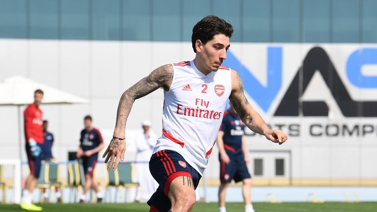Hector Bellerin of Arsenal during the Arsenal Training Session on February 08, 2020 in Dubai, United Arab Emirates