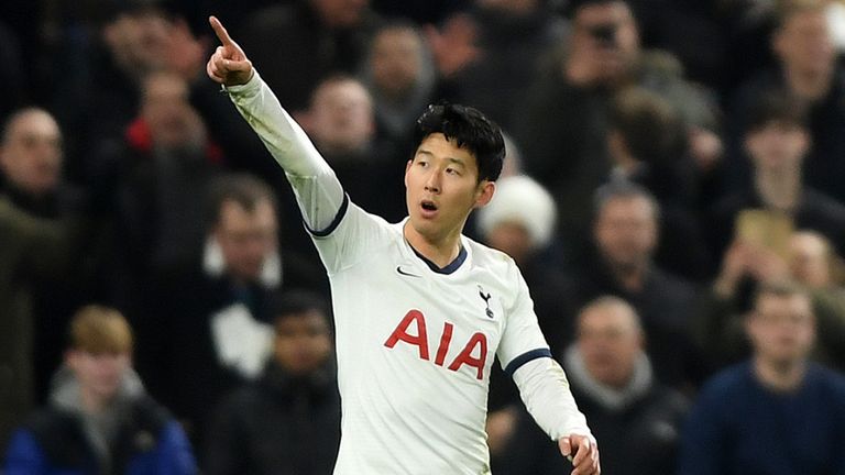 Heung-Min Son celebrates scoring for Spurs against Southampton