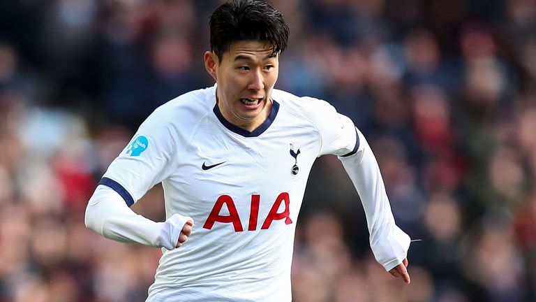 Heung-min Son in action during Spurs&#39; 3-2 win at Villa Park