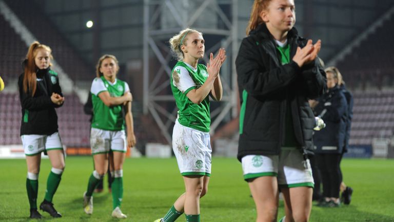 Hibernian players clap the fans after Scottish Women's Cup final in November last year 