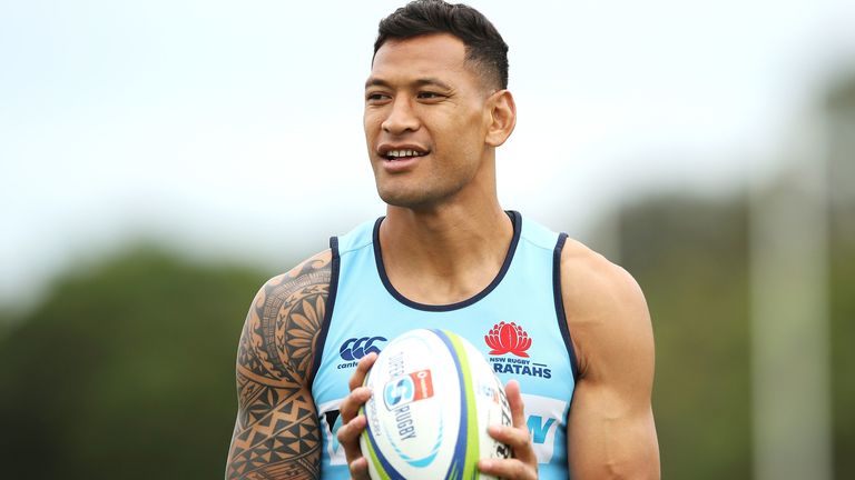 Israel Folau pictured during a Waratahs Super Rugby training session in 2019