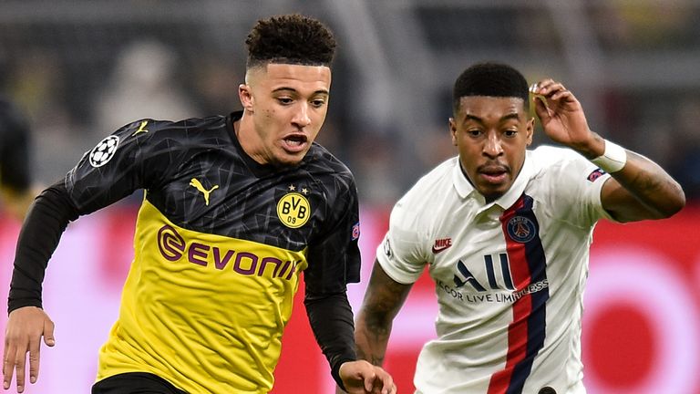 Jadon Sancho looks to break away against PSG