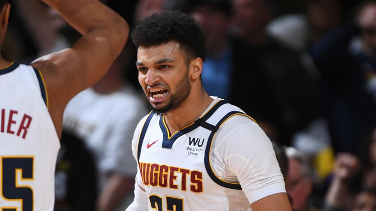 Jamal Murray encourages his team-mates against the Lakers