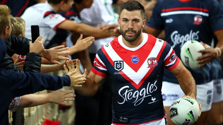 James Tedesco of the Roosters runs onto the field for warm up ahead of the round one NRL match between the Sydney Roosters and the South Sydney Rabbitohs at Sydney Cricket Ground on March 15, 2019 in Sydney, Australia. 