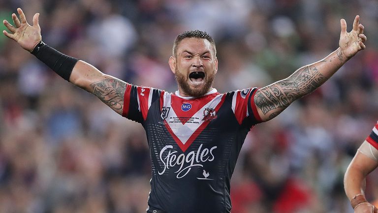 SYDNEY, AUSTRALIA - OCTOBER 06: Jared Waerea-Hargreaves of the Roosters celebrates winning the 2019 NRL Grand Final match between the Canberra Raiders and the Sydney Roosters at ANZ Stadium on October 06, 2019 in Sydney, Australia. (Photo by Mark Metcalfe/Getty Images)