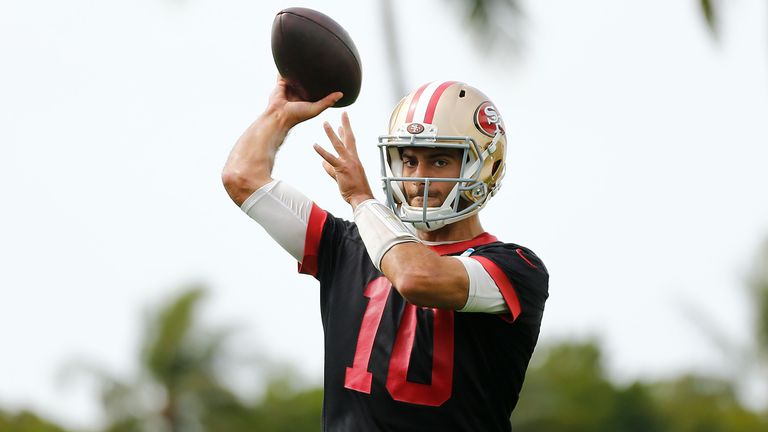 Jimmy Garoppolo in practice ahead of the Super Bowl 