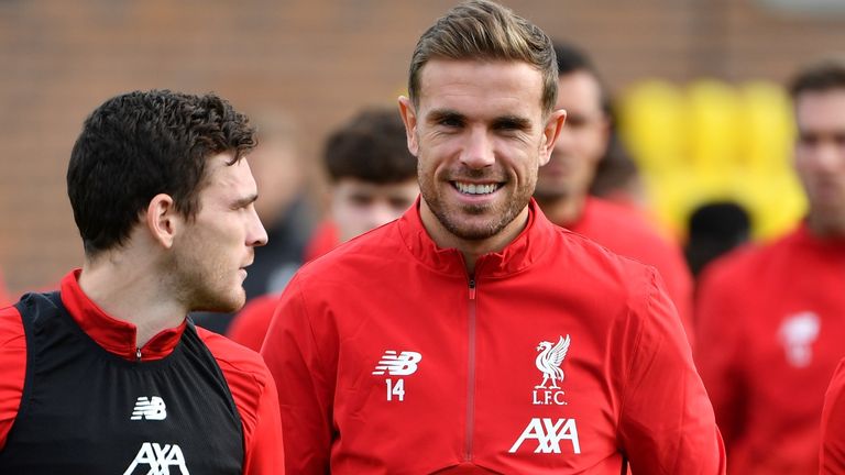 Jordan Henderson and Andy Robertson in Liverpool training