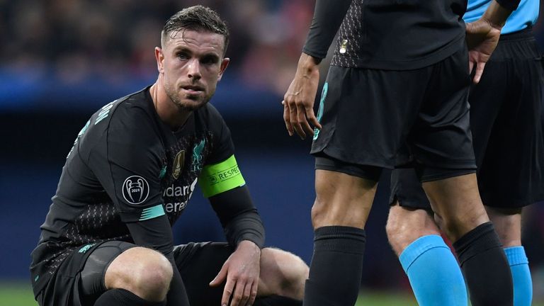 Liverpool captain Jordan Henderson was forced off with an injury late on against Atletico Madrid