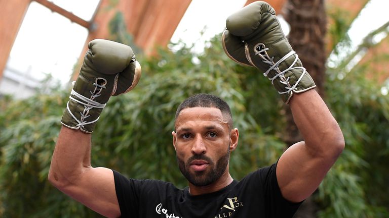 Kell Brook reacts during the Kell Brook Media Workout on February 05, 2020 in Sheffield, England. 