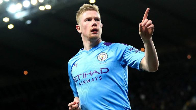 Kevin de Bruyne celebrates his goal for Manchester City against West Ham