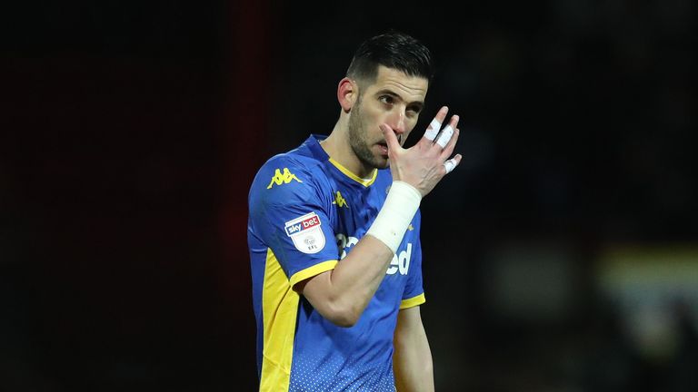 Francisco Casilla of Leeds United leaves the pitch at the end of the Sky Bet Championship match between Brentford and Leeds United at Griffin Park on February 11, 2020 in Brentford, England