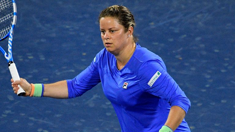 Belgian Kim Clijsters pictured in action during a tennis match against Spanish Garbine Muguruza in the women's singles first round at the 2020 Dubai Tennis Championships, in Dubai, United Arab Emirates, Monday 17 February 2020