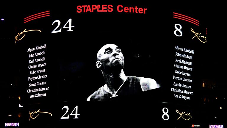 The Staples Center scorecard honours Kobe Bryant, his daughter Gianna and the other victims of last Sunday&#39;s tragic helicopter crash